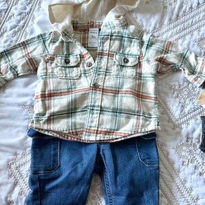 Carter's Green Plaid Shirt and Blue Denim Pants Set